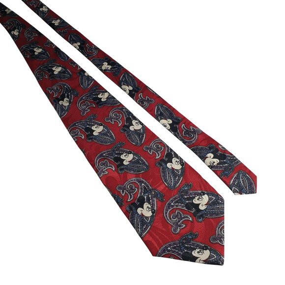 Vintage Disney Mickey Mouse Necktie Paisley Design Balance Inc Tie Works Maroon - Picture 1 of 5